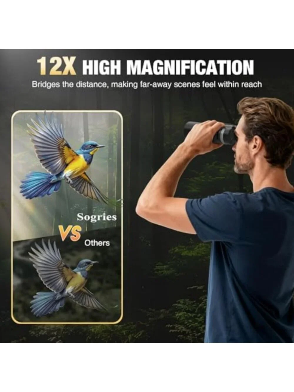 High-Power 12x42 HD Binoculars with Phone Adapter & Tripod for Outdoor